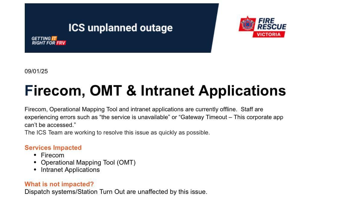 Another Critical FRV IT Applications Outage – United Firefighters Union ...